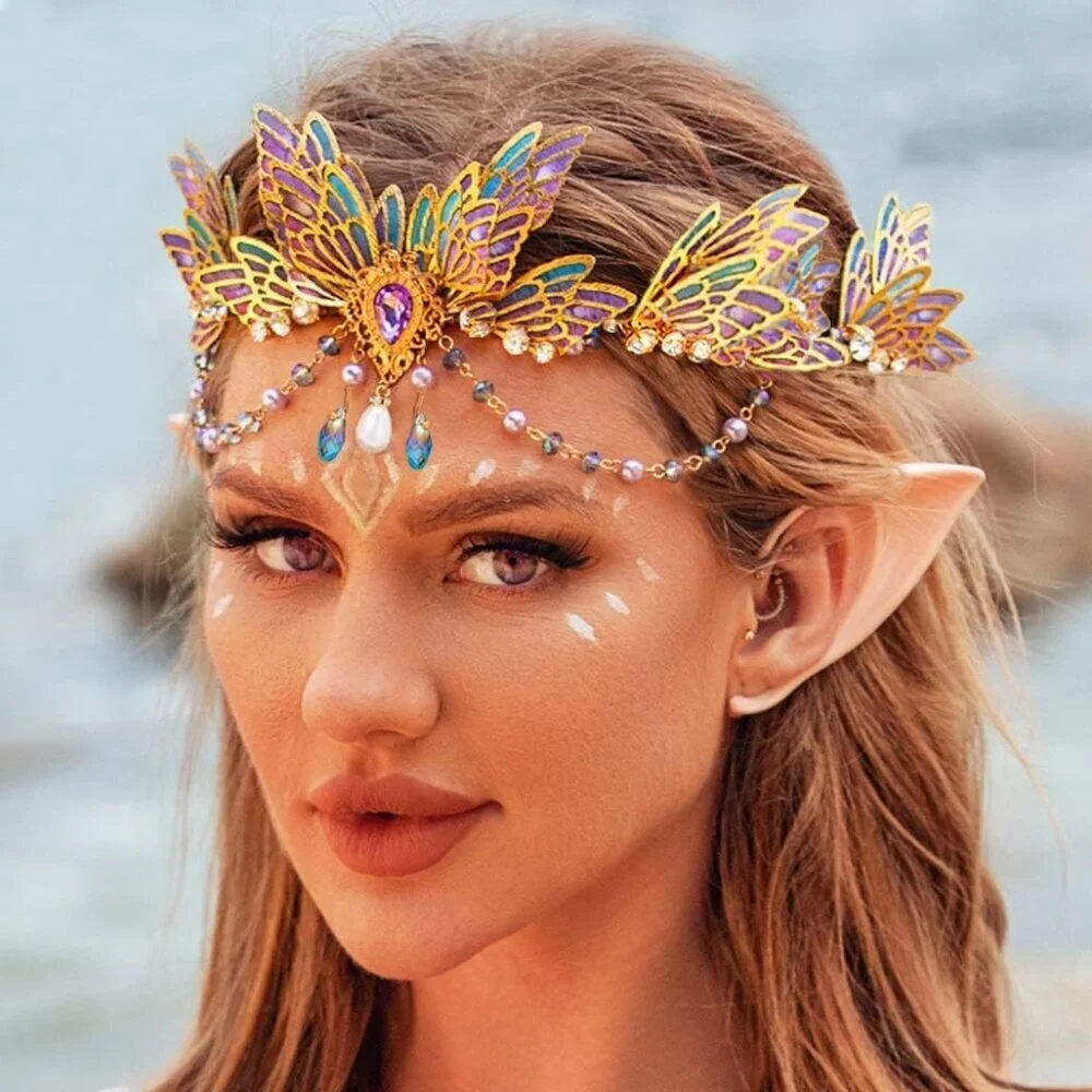 Purple Fairy Crown Tiaras Crystal Beads Alloy Hair Accessory for Women Girls